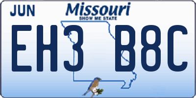 MO license plate EH3B8C
