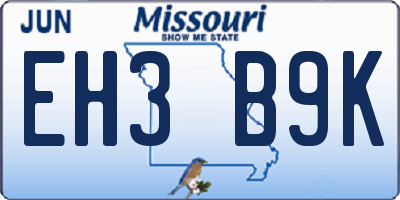 MO license plate EH3B9K