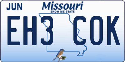 MO license plate EH3C0K