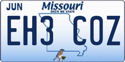 MO license plate EH3C0Z