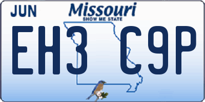 MO license plate EH3C9P