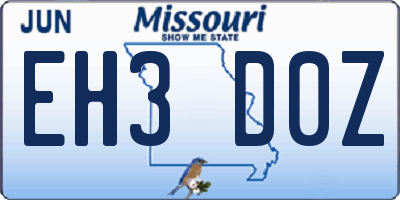 MO license plate EH3D0Z
