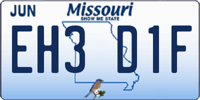 MO license plate EH3D1F