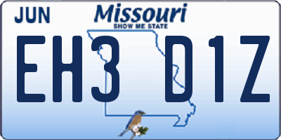 MO license plate EH3D1Z