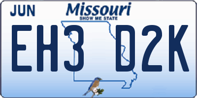 MO license plate EH3D2K