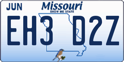 MO license plate EH3D2Z
