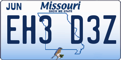 MO license plate EH3D3Z