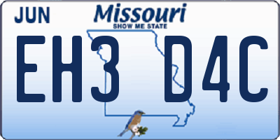 MO license plate EH3D4C