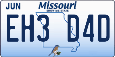 MO license plate EH3D4D