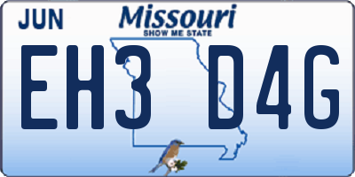 MO license plate EH3D4G