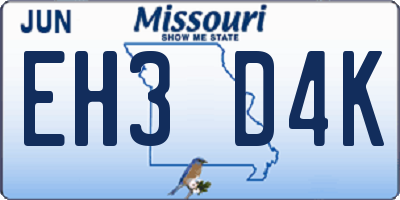MO license plate EH3D4K