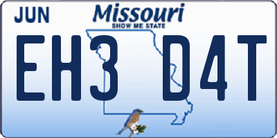 MO license plate EH3D4T