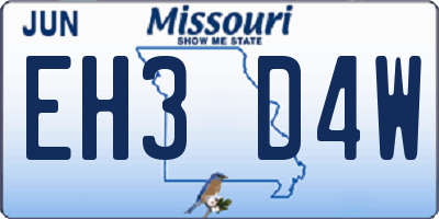 MO license plate EH3D4W