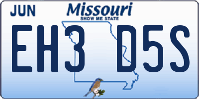 MO license plate EH3D5S