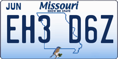 MO license plate EH3D6Z
