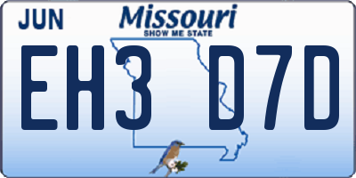 MO license plate EH3D7D