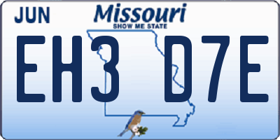 MO license plate EH3D7E