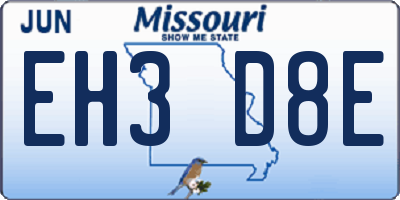 MO license plate EH3D8E