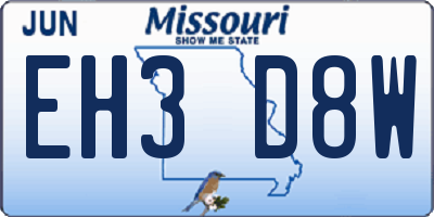 MO license plate EH3D8W