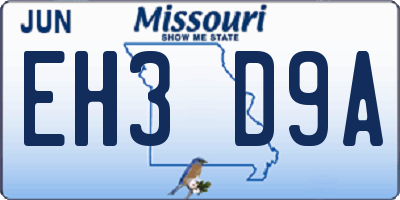 MO license plate EH3D9A