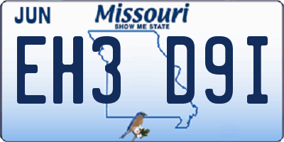 MO license plate EH3D9I