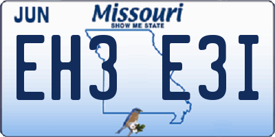 MO license plate EH3E3I