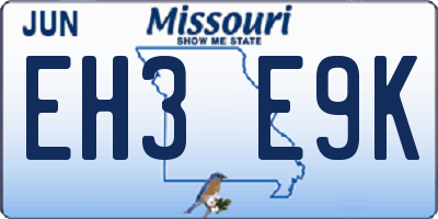 MO license plate EH3E9K
