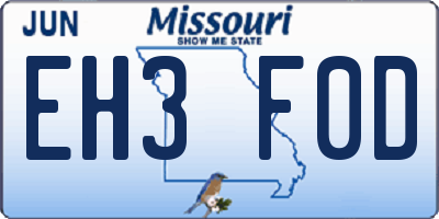 MO license plate EH3F0D