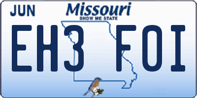 MO license plate EH3F0I