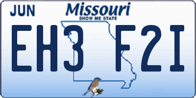 MO license plate EH3F2I