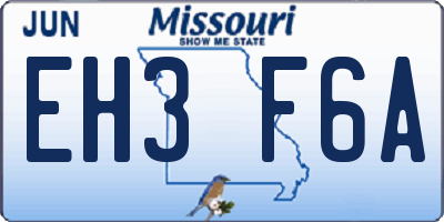 MO license plate EH3F6A