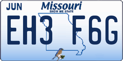 MO license plate EH3F6G