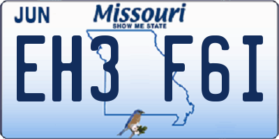 MO license plate EH3F6I