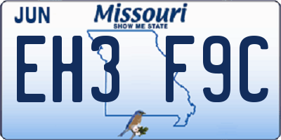 MO license plate EH3F9C