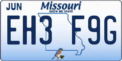 MO license plate EH3F9G