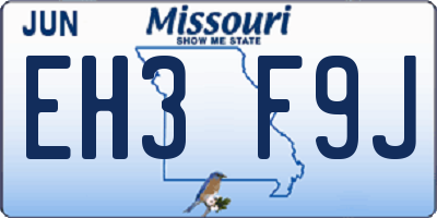 MO license plate EH3F9J