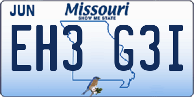 MO license plate EH3G3I