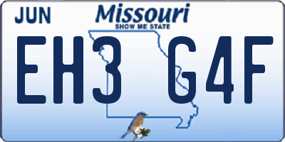 MO license plate EH3G4F