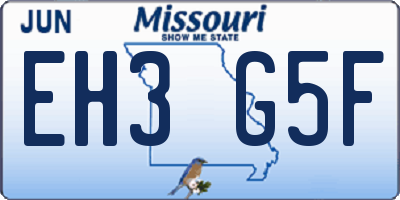 MO license plate EH3G5F