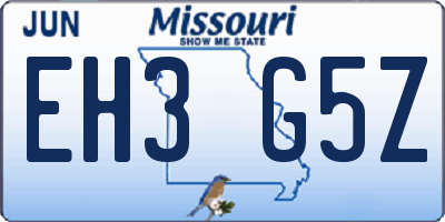 MO license plate EH3G5Z