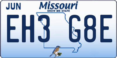 MO license plate EH3G8E