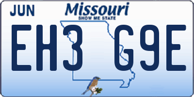 MO license plate EH3G9E
