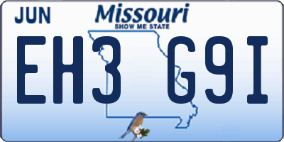 MO license plate EH3G9I
