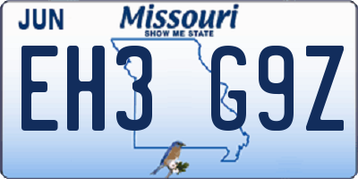 MO license plate EH3G9Z