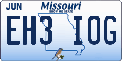 MO license plate EH3I0G