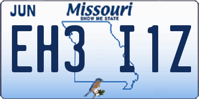 MO license plate EH3I1Z