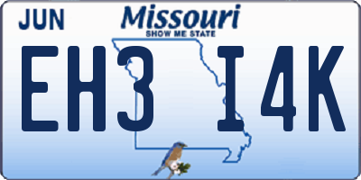 MO license plate EH3I4K