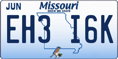 MO license plate EH3I6K
