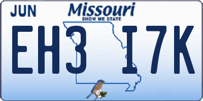MO license plate EH3I7K