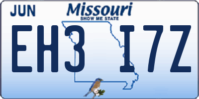MO license plate EH3I7Z